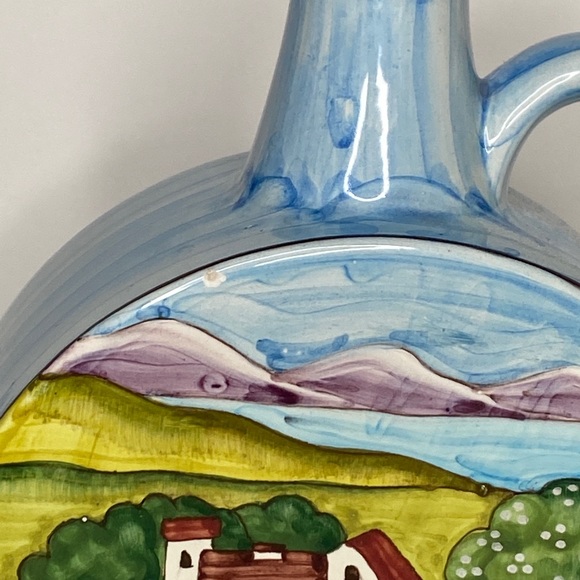 Folk Art Handmade Ceramic Pitcher Vase Landscape Countryside Italy Decorative - Picture 2 of 9
